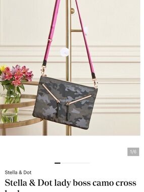 Stella & Dot Black Camo Crossbody with Hot Pink Strap